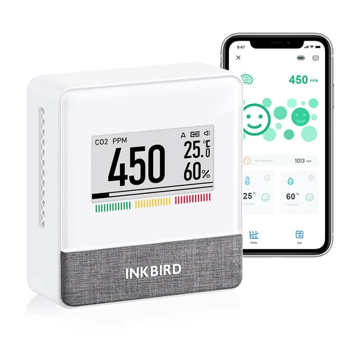 INKBIRD Bluetooth 휴대용 CO2 감지기 가정, 사무실, Motorhome, 카페를 위한 실내 스마트 전자 잉크 디스플레이 공기 품질 모니터