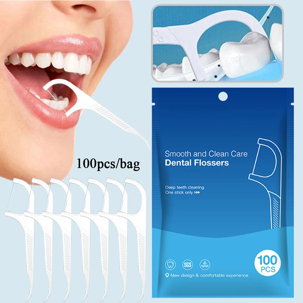 

100pcs Dental Floss Sticks Toothpicks With Threads Ultra Thin Tooth Picks Interdental Brush Flosser Zipper Sealing Bag Packaging