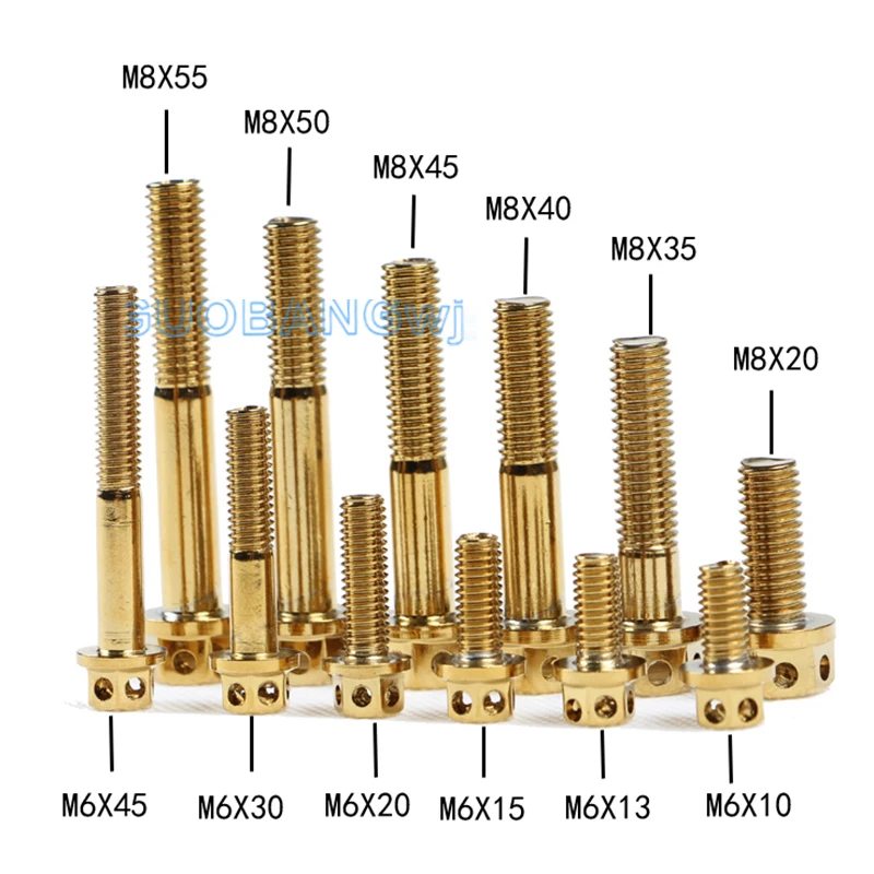 Gold Plated M6 M8 Hex Flange Head Screws,304Stainless Steel Hollow Skeleton Bolts for Electric Motorcycle Bike Modification