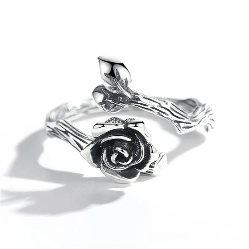 Sole Memory Retro Roses Sweetness Cute 925 Sterling Silver Resizable Opening Ring For Women Luxury Jewelry RI994