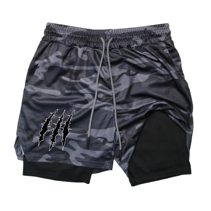 

High-Quality Printed Gym Shorts 2-in-1 Double-Layer Bottoms for Running Training and Workout Wear