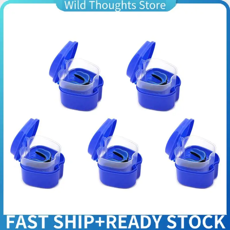

5X Dark Blue Denture Case, Denture Cup With Strainer, Denture Bath Box False Teeth Box With Basket Net Container Holder-[Qahk]