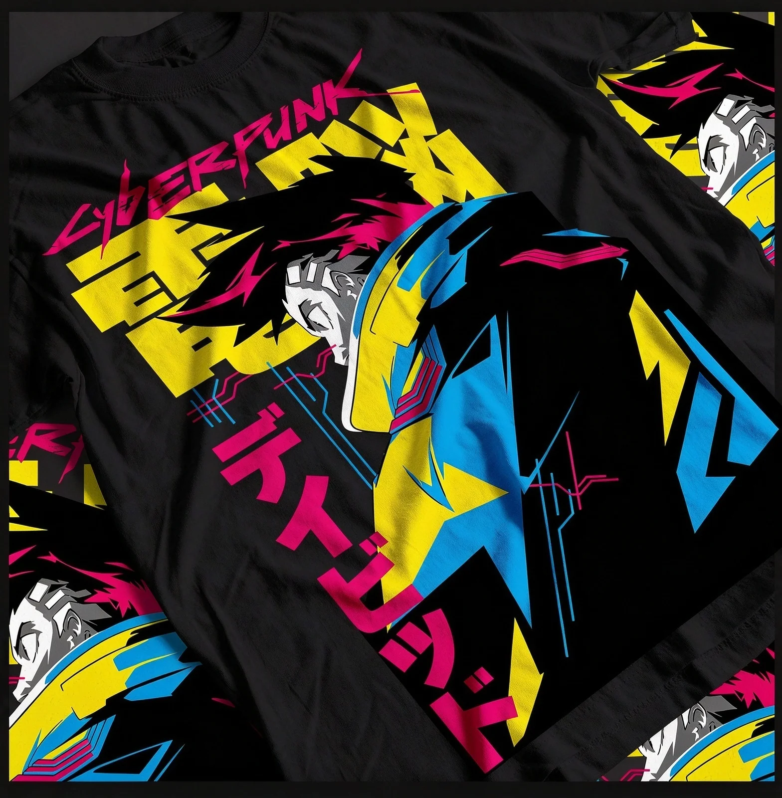 Cyberpunk Edgerunners David Neon Color Block T-shirt Anime Y2K Graphic Unisex Couple Short Sleeve Tee