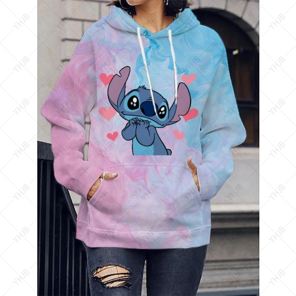 Moletons Femininos Lilo Stitch Pulôver Dos Desenhos Animados, Roupas Casuais, Moletom Com Capuz Feminino, Moda Kawaii, Cor Doce,