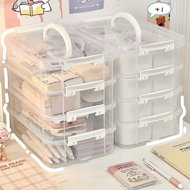 Organizador de almacenamiento de escritorio apilable de 4 capas, caja organizadora de maquillaje de plástico transparente, contenedor de joyería duradero, mesa con cajones