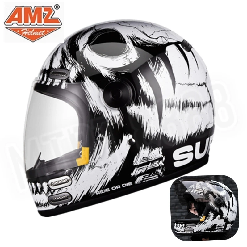 AMZ DOT ECE Certified Devil's Eye Retro Cruising Helmet Motorcycleall-season Anti-fog Full-face Helmet for Men and Women