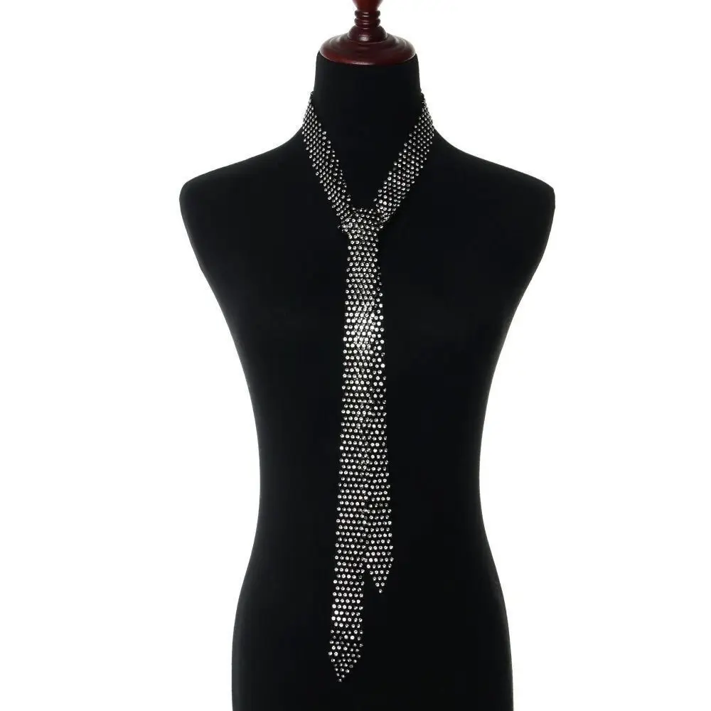 Bling Rhinestone Necktie Uniform Tie Women Neck Tie Daily Party Dance Tie