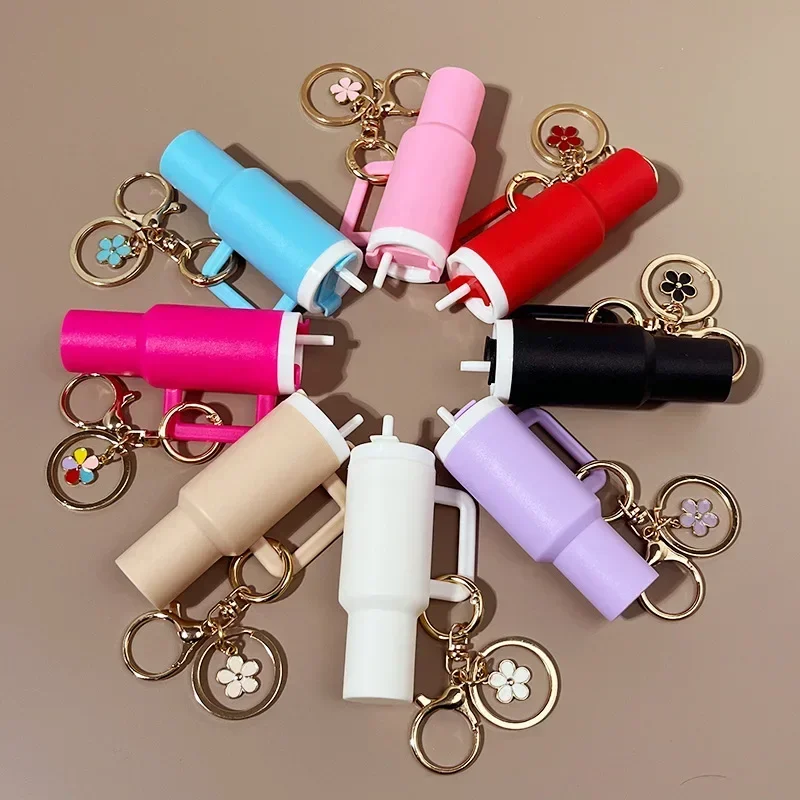 Mini Cup Keychain for Stanley Water Bottle Accessories Lip Balm Cute Tumbler Cup Handle Decoration