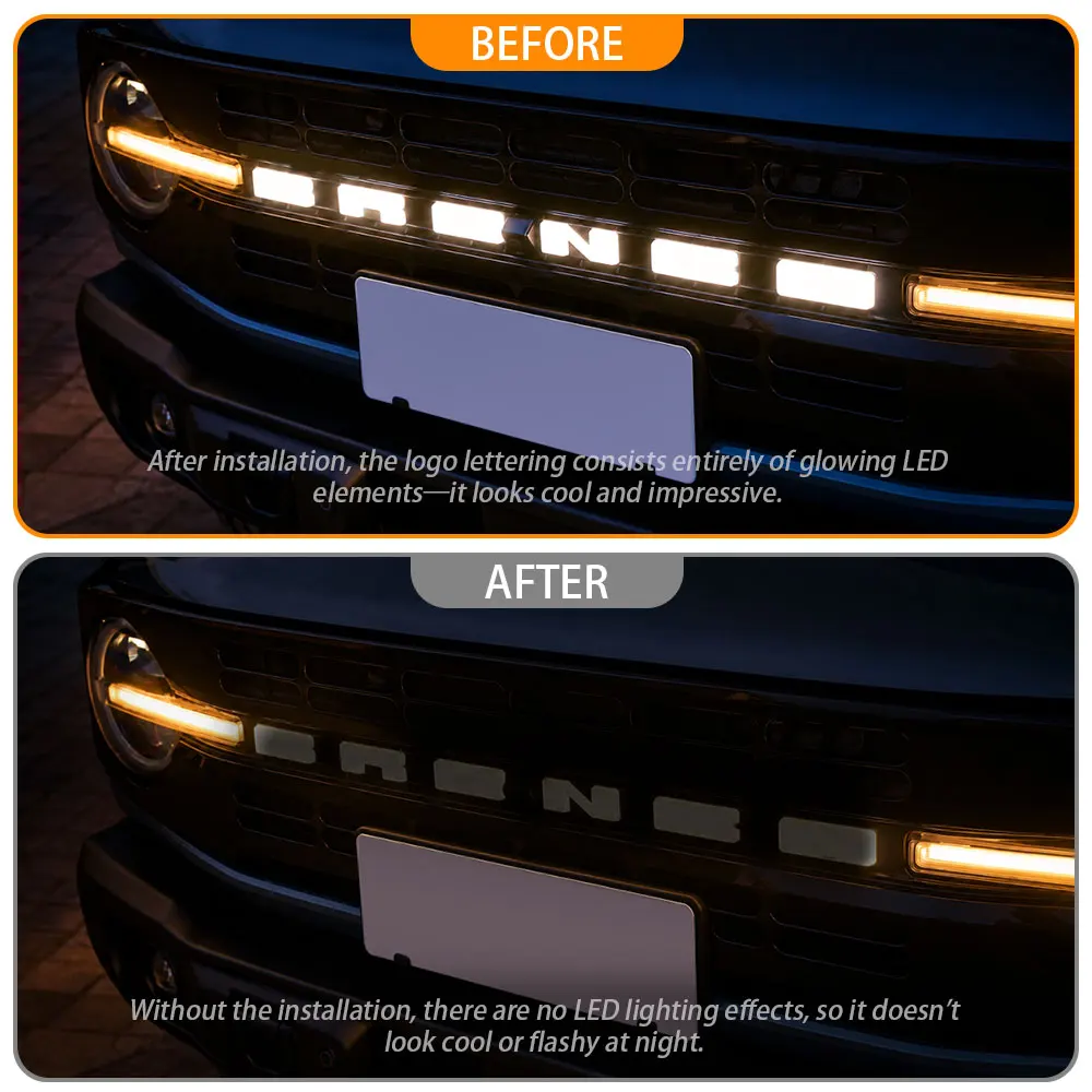 Auto-Außenteile Frontgrill LED-Buchstabenlichter Beleuchtete Abdeckung Zubehör 2022 für Ford Bronco 2021