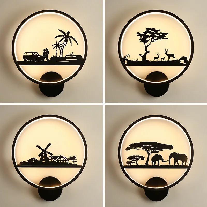 

Современный настенный светильник, круглый скандинавский светодиодный креативный светильник с рисунком лося, детские проекционные бра с героями мультфильмов для гостиной, спальни