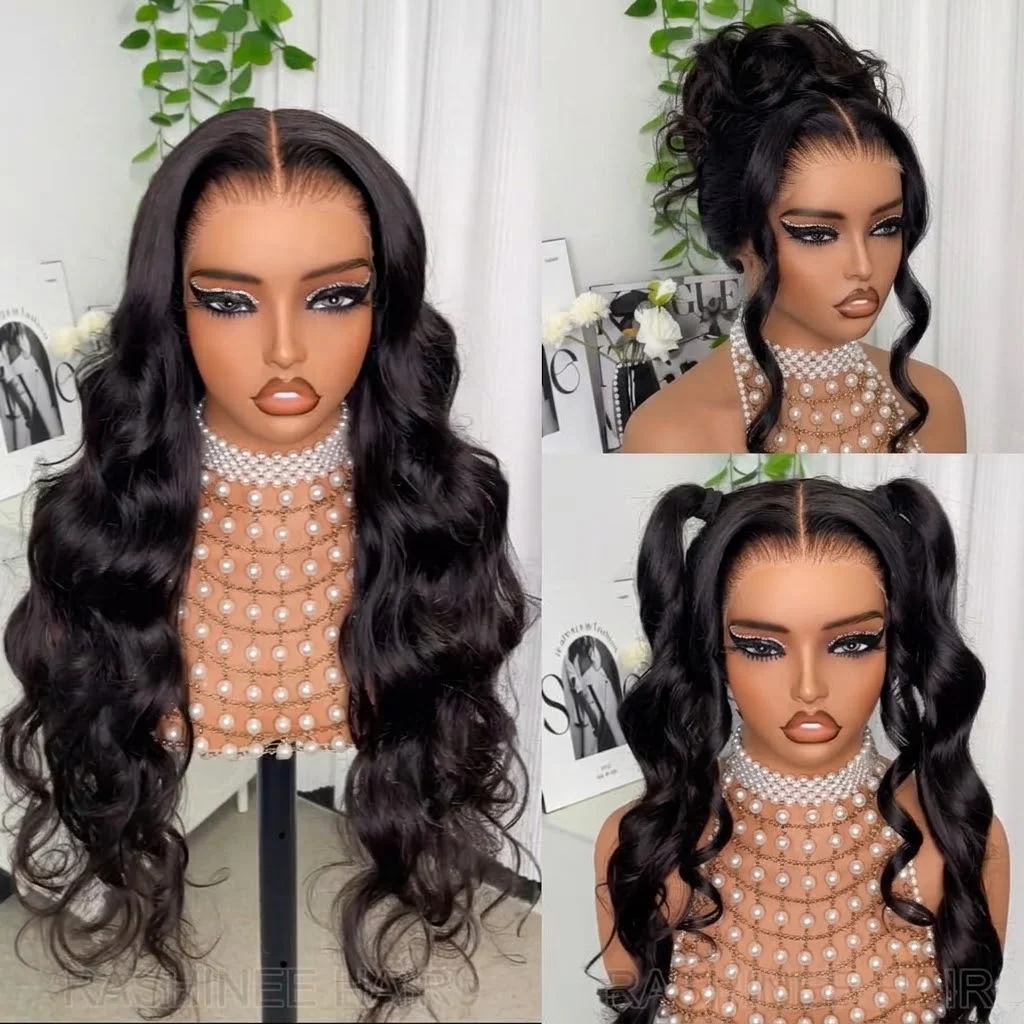 360 HD Lace Front Invisible Drawstring Wig Human Hair 250% Density Body Wave Transparent Lace Frontal Wig Pre-Plucked Hair Full Hairline Natural Wigs