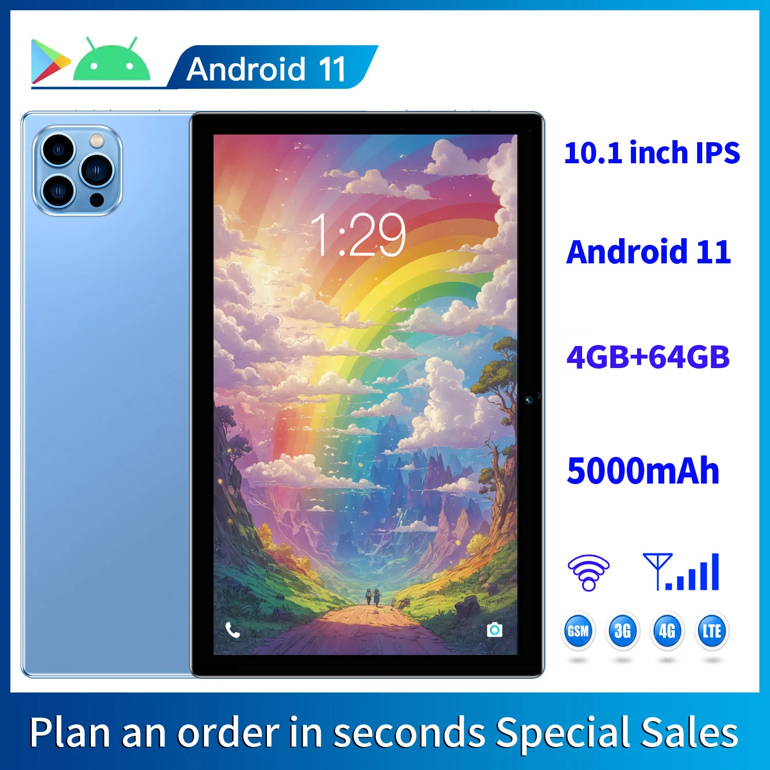 

BDF 10,1-дюймовый планшет Android 11, 4 ГБ ОЗУ, 64 ГБ ПЗУ, расширение 1 ТБ, IPS-экран 1280x800, аккумулятор 5000 мАч, сеть GSM 3G, Wi-Fi