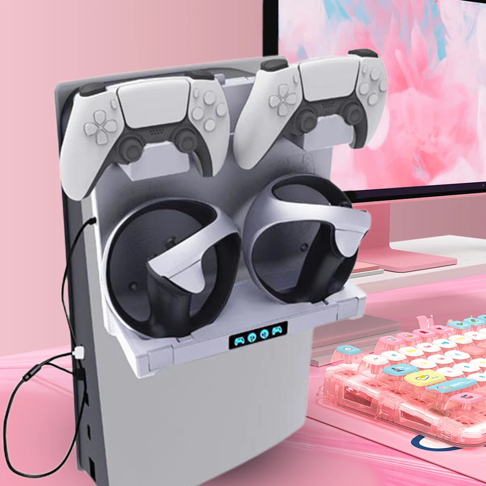 حامل شحن لوحة الألعاب معلق وحدة تحكم ألعاب الفيديو محطة شاحن تخزين سماعات قوس مع ضوء عرض لـ PS VR2 PS5 #2