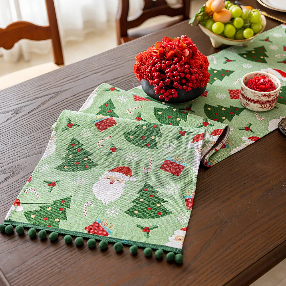 

Новинка 2023 года, рождественский декор, дорожка для стола-1 шт. с помпоном с бахромой, моющееся украшение для обеденного стола для домашней кухни