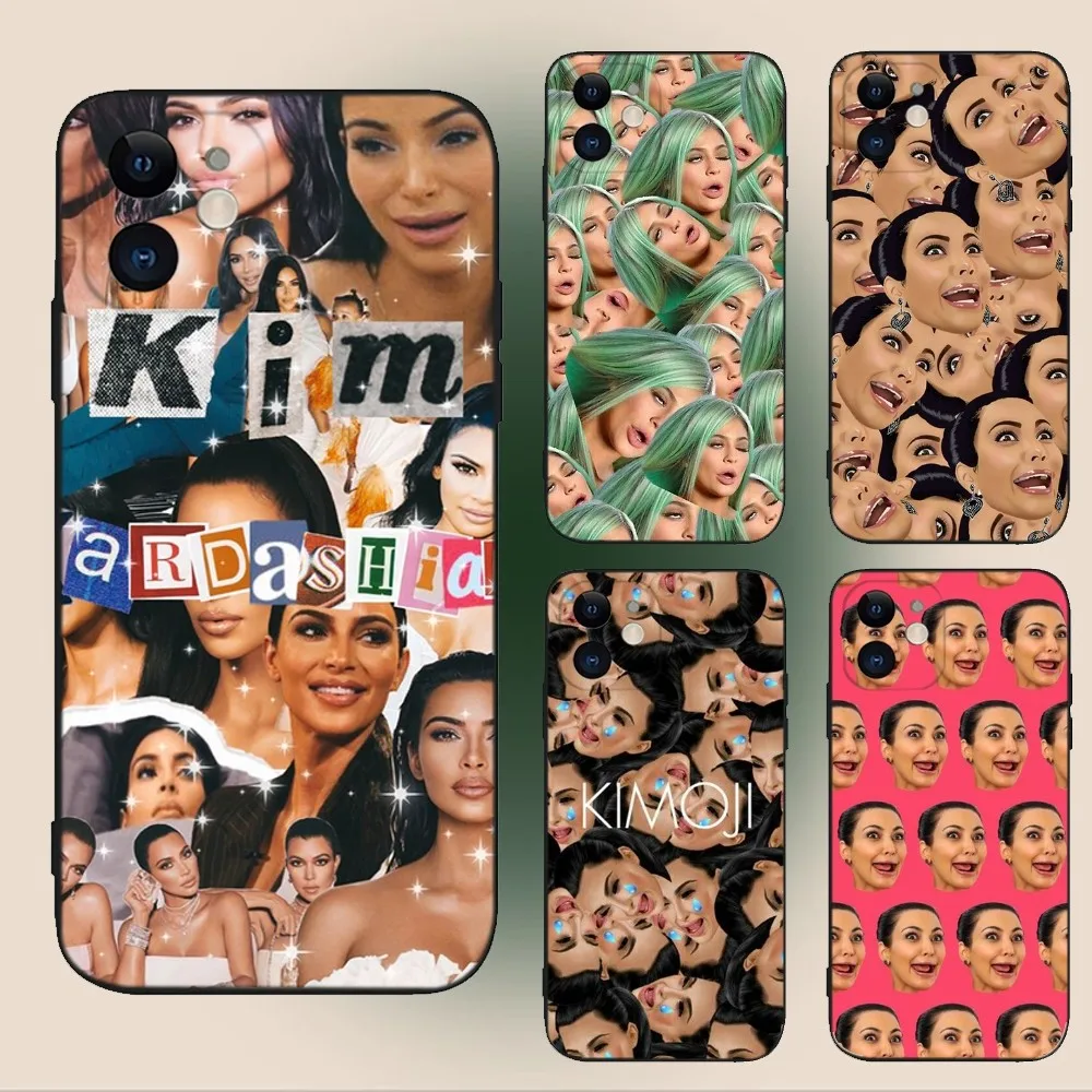 Funny Kim K-Kardashian Phone Case For iPhone 15,14,13,12,11,Plus,Pro Max,XS,X,XR,SE,Mini,8,7 Soft Silicone Black Cover