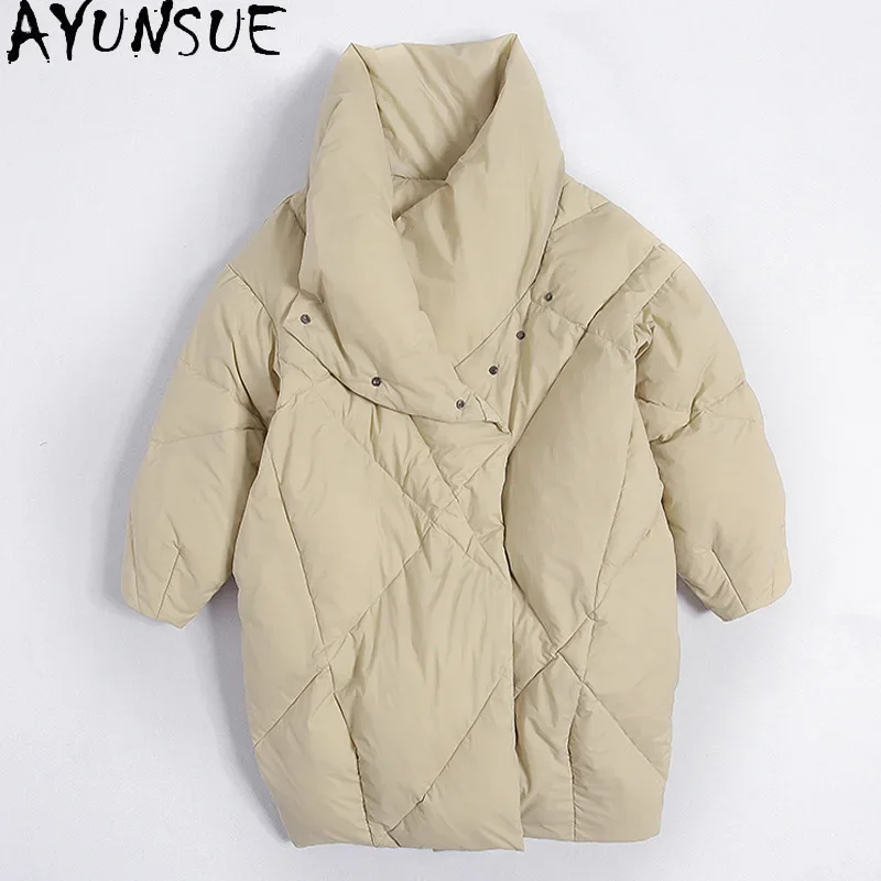 Ayunsue-女性用の白いダックダウンフグジャケット,高級服,ミドル丈のダウンコート,特大のアウター,冬,2022