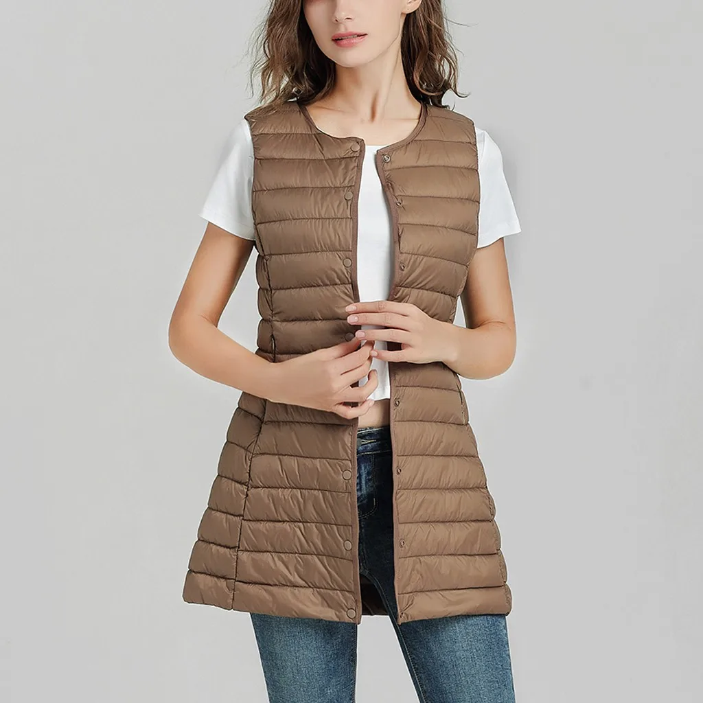 Chaquetas cálidas de plumón de pato para mujer, abrigos ultraligeros informales, chalecos largos ajustados de alta calidad, invierno, 2024