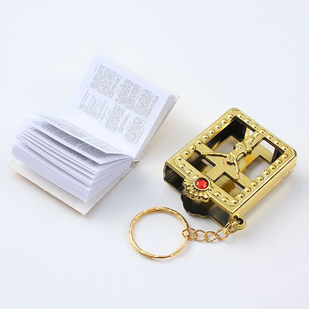 God Bless English Miniature Paper Book Religious Souvenirs Women Men Key Chain Holy Bible Keychain Car Key Ring Bag Pendant