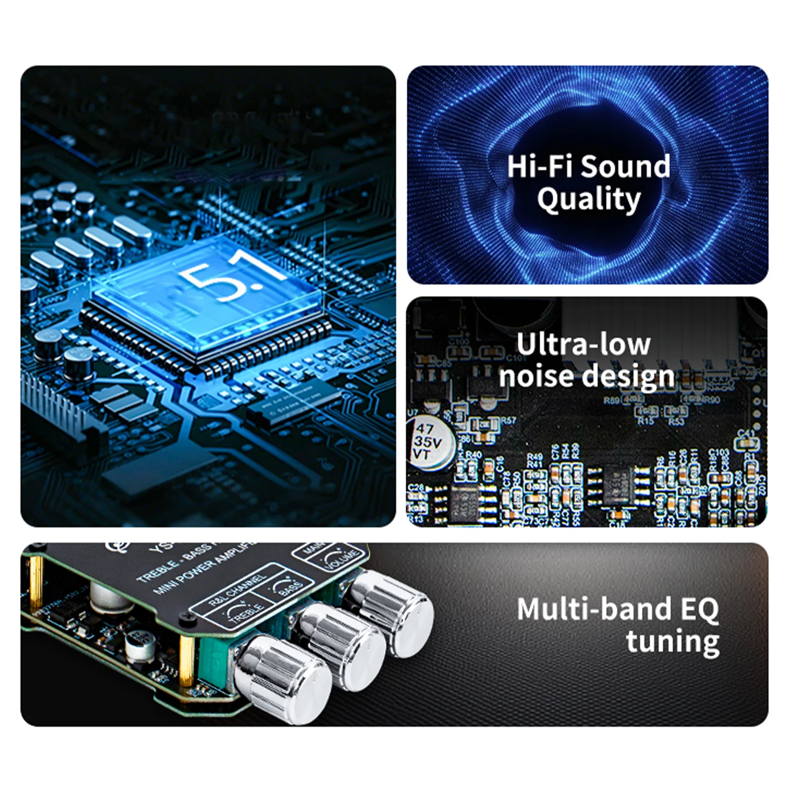 YS-MT21 2.1-Kanal Audio-Leistungsverstärker 50W*2+100W Digitalmodul Subwoofer AUX BT Kabellos 12/24V Stereo HiFi Lautsprecher – Detail 18