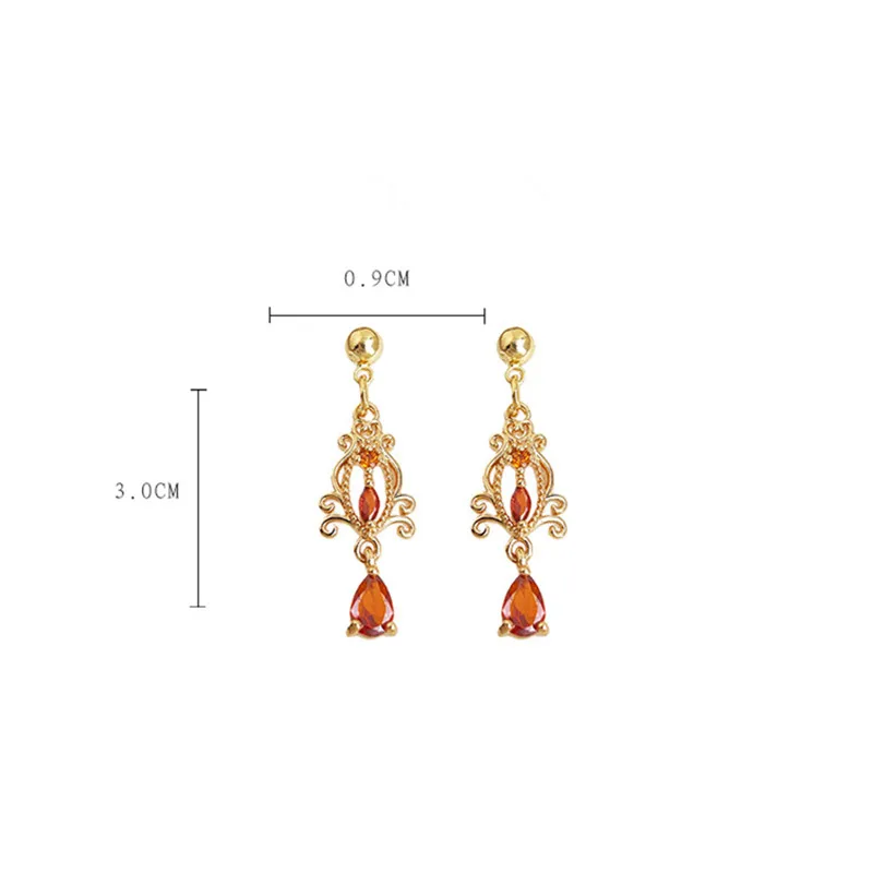 جديد الأحمر كريستال طويل هندسي استرخى سحر إسقاط أقراط للنساء موضة الذهب اللون بيان الزفاف العروس الأذن مجوهرات #6