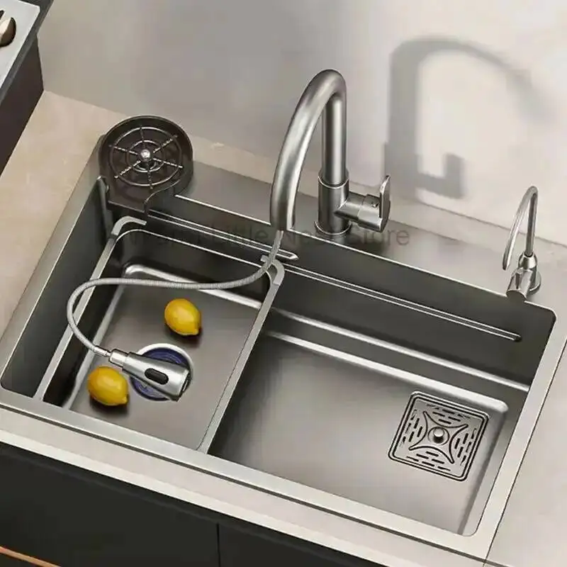 Italian Minimalist Company Metal Sinks Three-hole for Kitchen Sink with Soap Dispenser Creative Design Kitchen Sinks for Home
