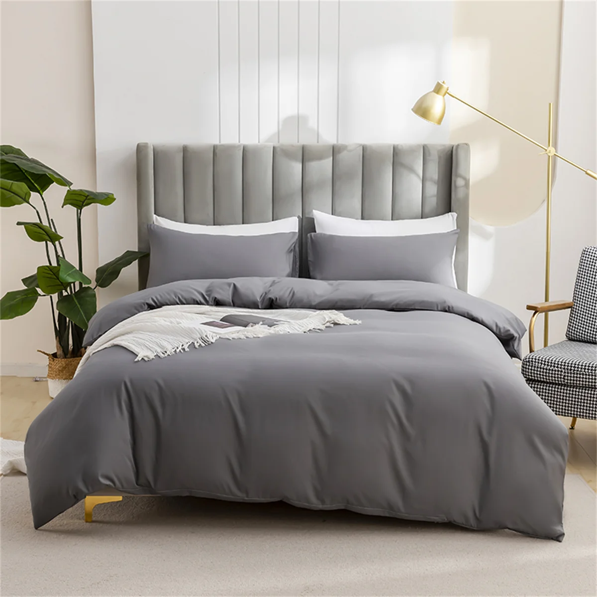 

Solid Color Brushed 3-piece Set, Skin Friendly Breathable Comfortable Duvet Cover Pillowcase Single Bed Twin bed bedding