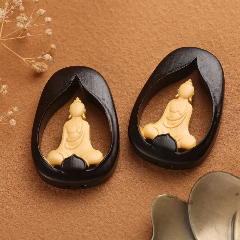 

UMQ Черное дерево с резьбой по самшиту Будда без фазы Автомобильная подвеска Молитесь для мира и здоровья Аксессуары Сумка для рукоделия Рюкзак Подвески