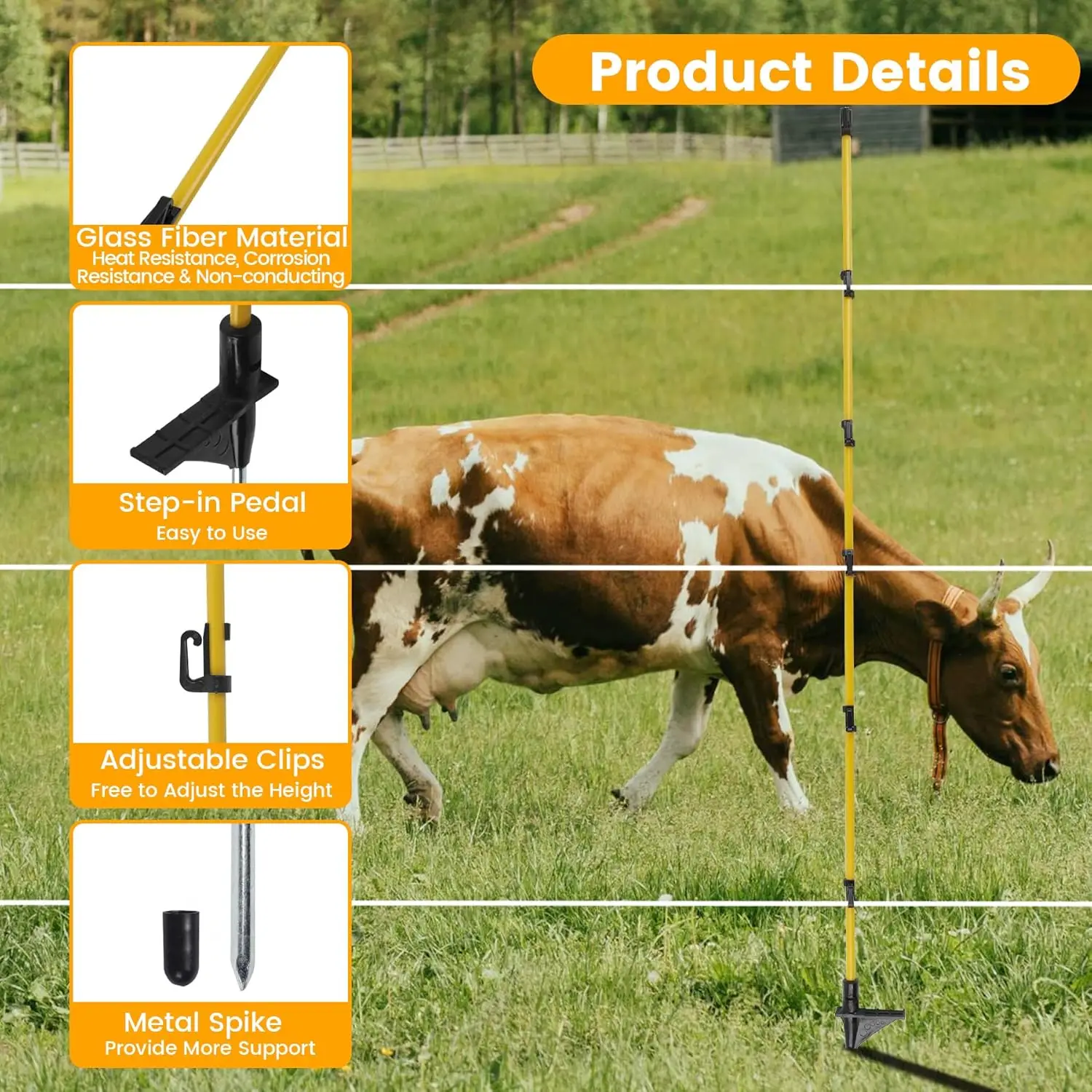 أعمدة سياج من الألياف الزجاجية قابلة للتعديل، 50 قطعة مع مسامير معدنية للاستخدام في الحديقة والحديقة