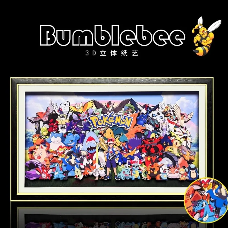 nouveau-pokemon-pikachu-champion-photo-de-famille-87-pet-sprites-peinture-decorative-faite-a-la-main-cadeau-noir-or-encadre-peinture-3d