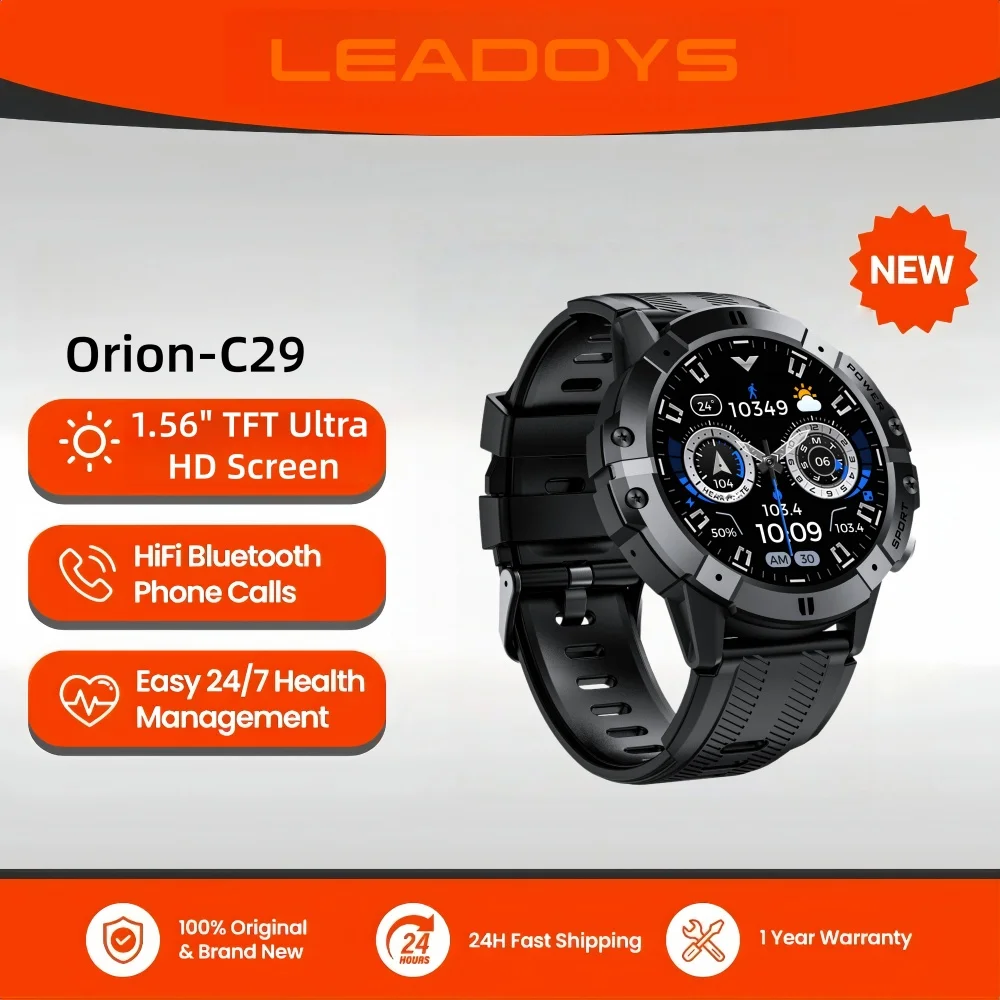 

LEADOYS C29 Мужские умные часы для занятий спортом на открытом воздухе - будильник для плавания/бега с управлением музыкой, длительный срок службы батареи, идеальные подарки для мужчин