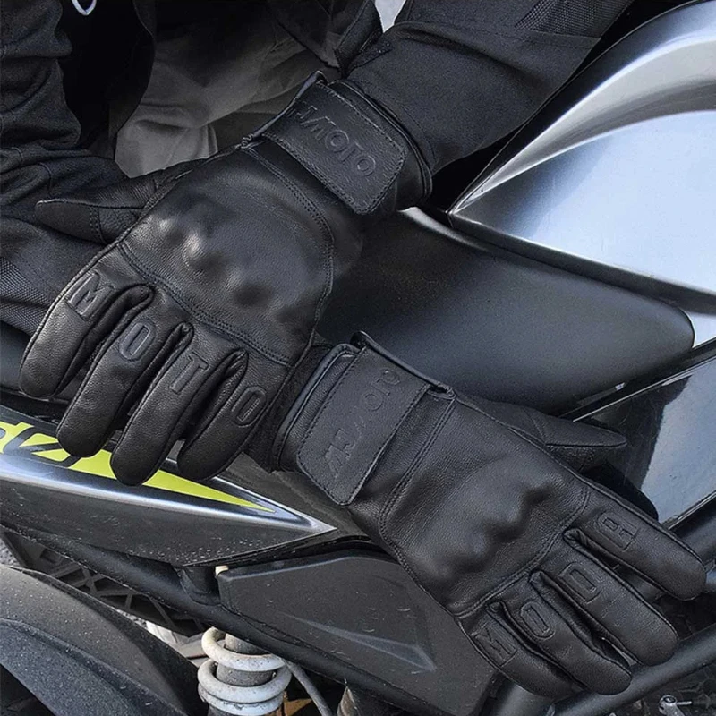Winter Fleece Lined Motorcycle Unisex Gloves Retro Leather Items CE Anti-fall Protective Motocross Racing Biker Riding Glove