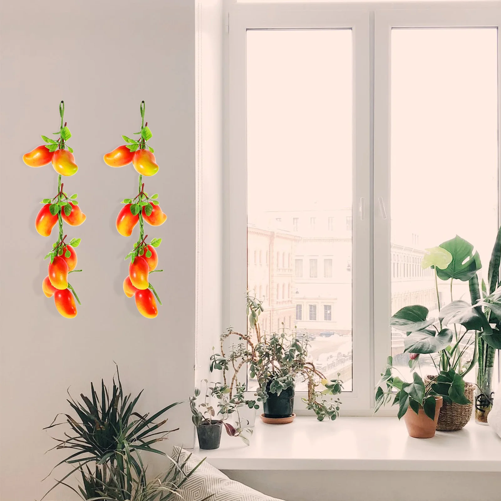 

5Pcs Artificial Mango Hanging Decor Lifelike Faux Fruit Vine for Home Commercial Festive Setup Fake Mango Vine