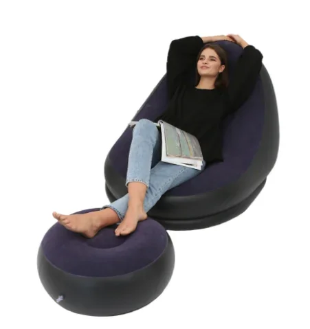 New Flocking Inflatable Lazy Sofa Bed With Footrest Outdoor Foldable Reclining Chair Europe and the United States 2023