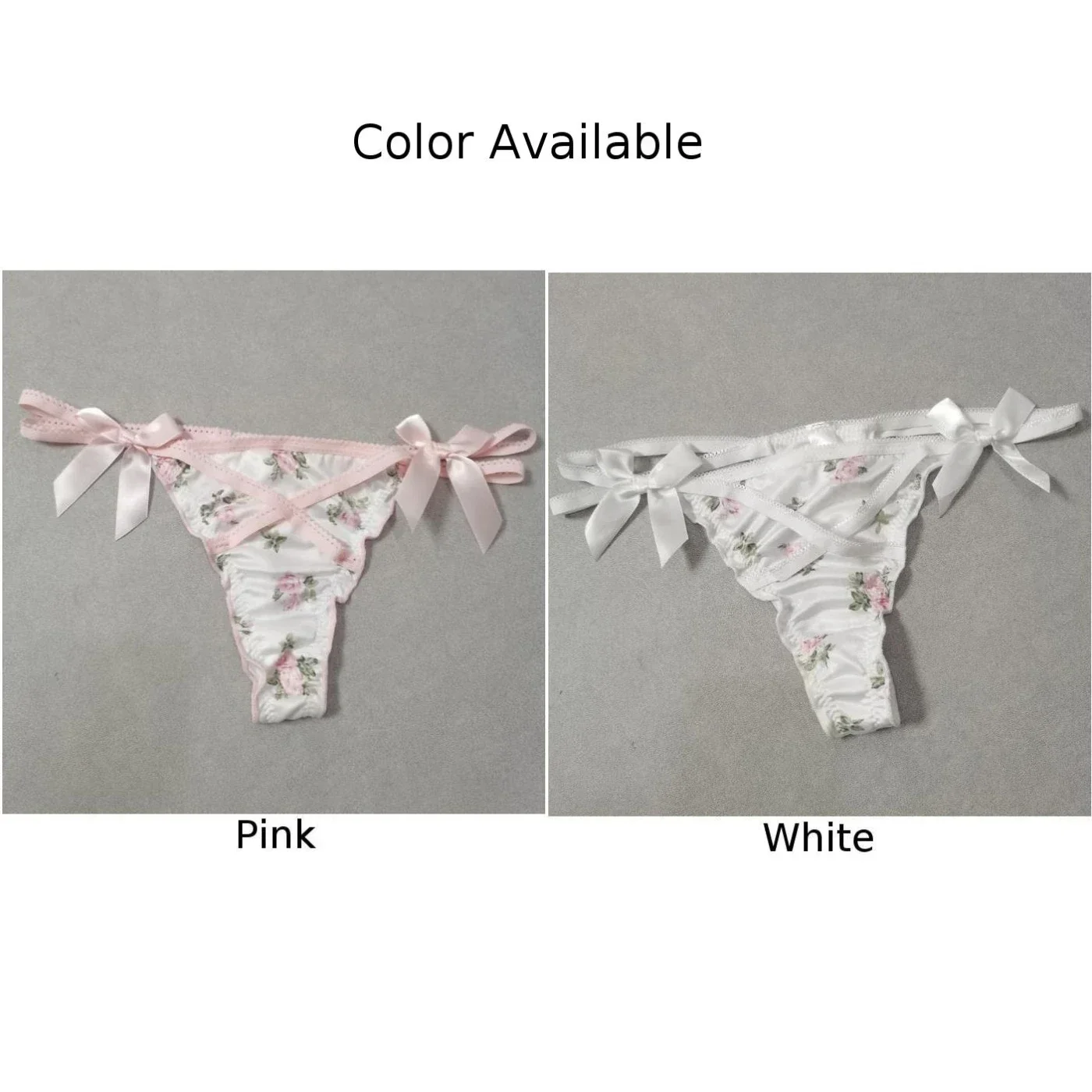 Women\'s Sexy Bow Cross Tie Ruffle Cute Lovely Sweety Girl Satin G-String Thong Panties Underwear Knicker T Pants Womens T-back