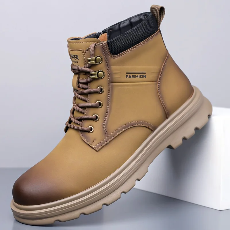 

Fashion Men Boots Spring Comfortable Platform Leather Shoes Men Trend Brown Non-slip Work Boots for Men Casual Shoe Cowboy Boots