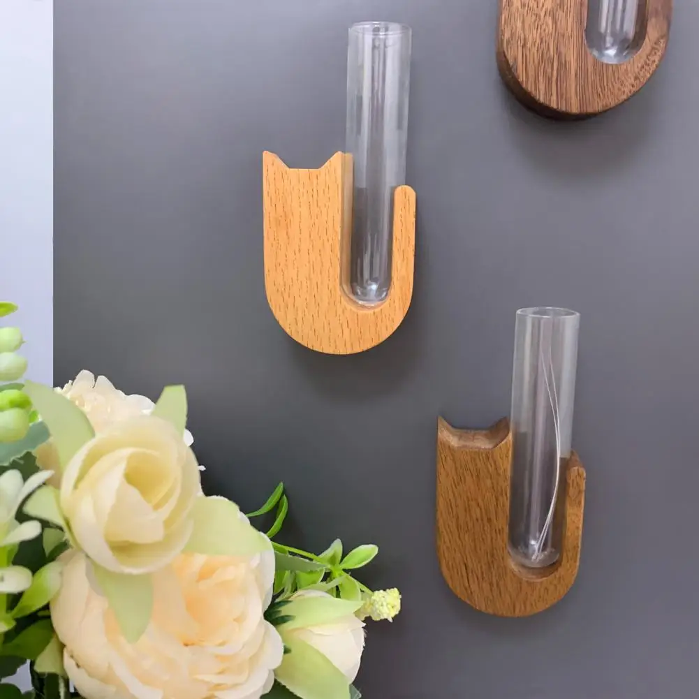 Hydroponic Plants Test Tube Vase Wooden Cat Dog Whisker Collector Refrigerator Magnet Propagation Vase Home Fridge Decoration