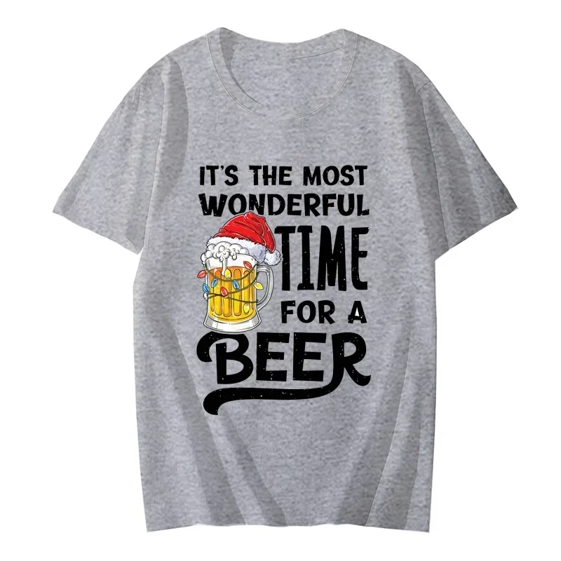 It's The Most Wonderful Time for A Beer Shirt Men T-Shirt Christmas Beer Print Tops Women Short-Sleeve Loose Men Cotton Tshirt