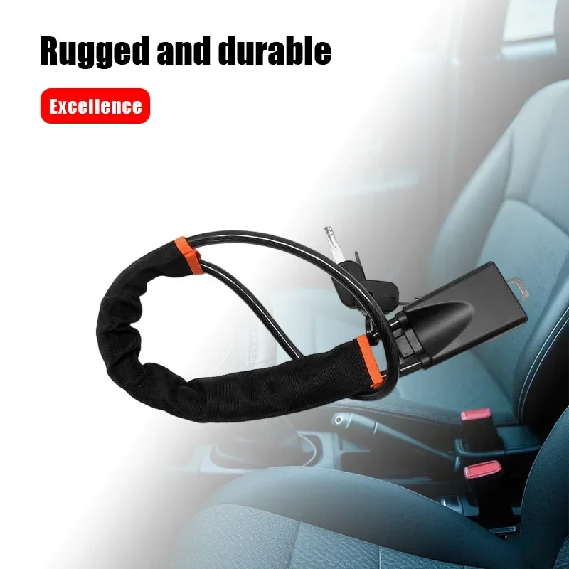 Car Steering Wheel Lock With Seat Belt Socket Steel Rope For Truck SUV Van RV With 3 Keys Universal Anti Theft Protection Device