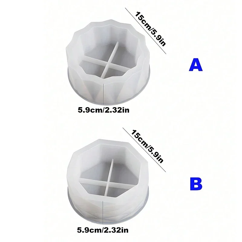 1pc Circular Faceted Large Flower Pot Silicone Mold DIY Crystal Resin Drop Glue Cement Gypsum Molds Storage Box Candle Holder