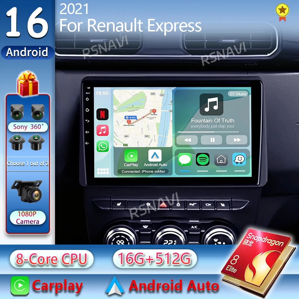 Android 16 Carplay Auto WIFI+4G Car Radio For Renault Express 2021 Multimedia Video Player GPS Navigation Audio Autoradio Stereo