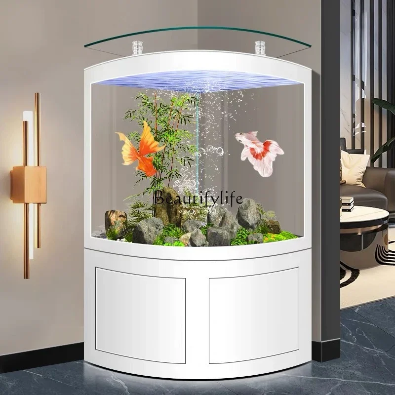 

Fan-Shaped Creative and Slightly Luxury Fish Globe Large Ecological Bottom Filter Intelligence Aquarium against the Wall