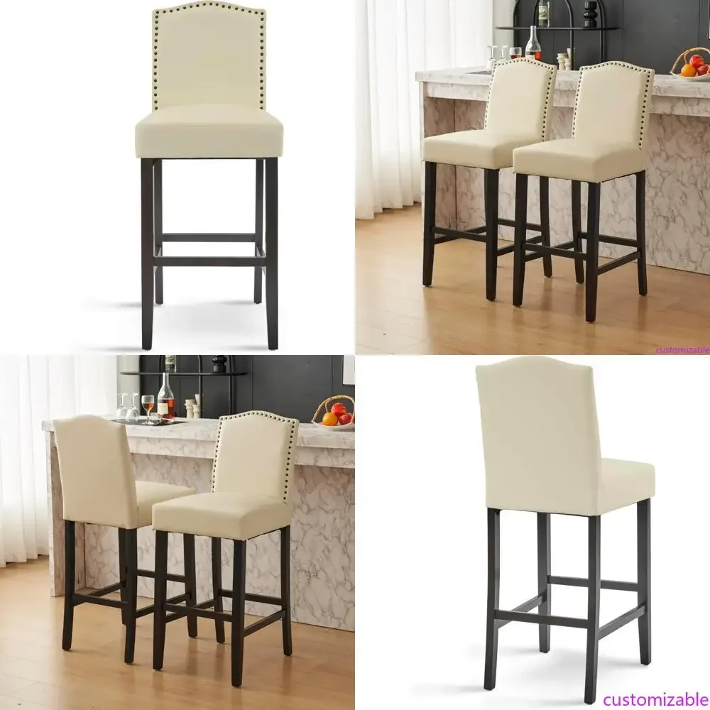 

Pair of Counter Height Bar Stools, Upholstered Kitchen Island Chairs with Rubber Wood Legs, Supports Up to 300LBS