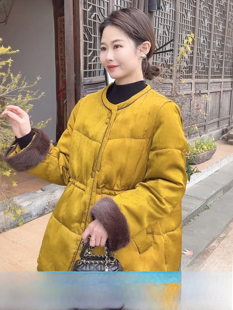 

New Chinese Sle Women's down Jaet Goose down Warmth High End Mink Fur Winter Thiened Long Sve Regular Fit Eco Friendly