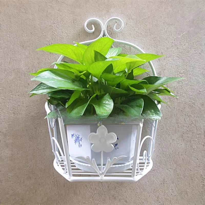Balcony Wall Planter, Iron Wall Mounted Flower Shelf with Hanging Baskets - Space Saving Vertical Garden for Small Balcony