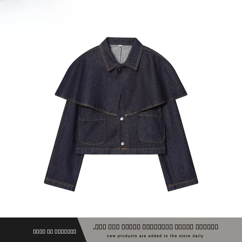 

Faionable Casual Loose Women's Denim Jaet ZA New Sle ZR Wind ort Outerwear Polyester Fiber Long Sve Button Closure