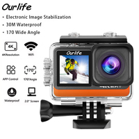 Ourlife MTR80 4K60FPS Action Camera 2.0 Touch IPS Screen 24MP Wi-Fi 170D EIS 30M Waterproof Helmet Webcam 4X Zoom Sports Camera