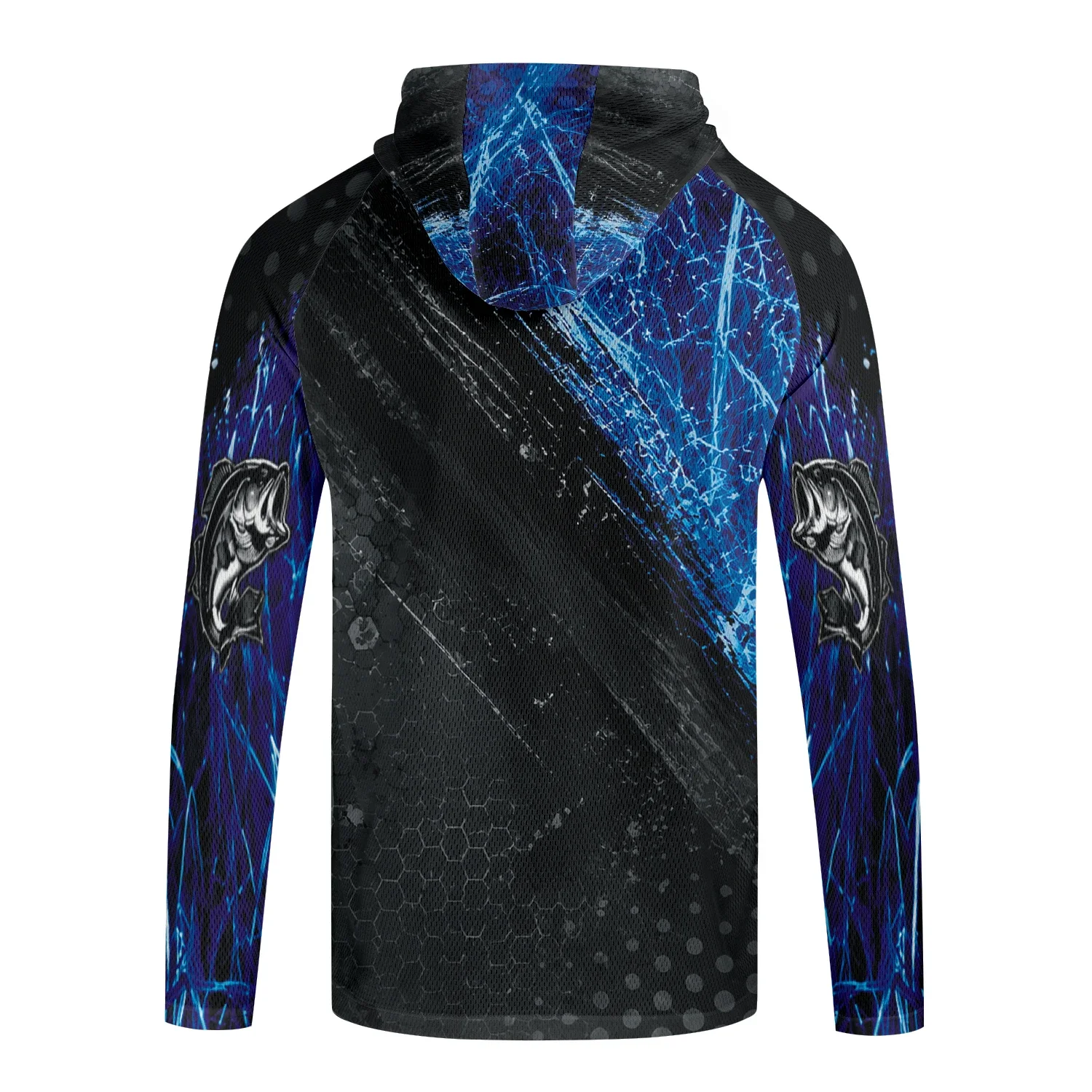 Herren Sommer UPF50+ Angel-Hoodie mit Gesichtsmaske, Reed Camo Bass-Print, schnelltrocknend, atmungsaktiv, leicht, langärmeliges Angelhemd – Detail 17
