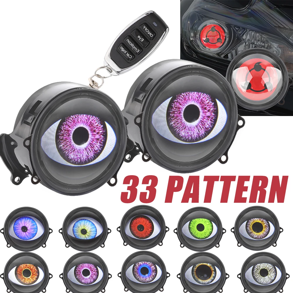 3Inch Lens Demon Eye for Headlights Dynamic Demon Eyes LED Projector Headlights with Moving Colors 12-36V with Wireless Remote