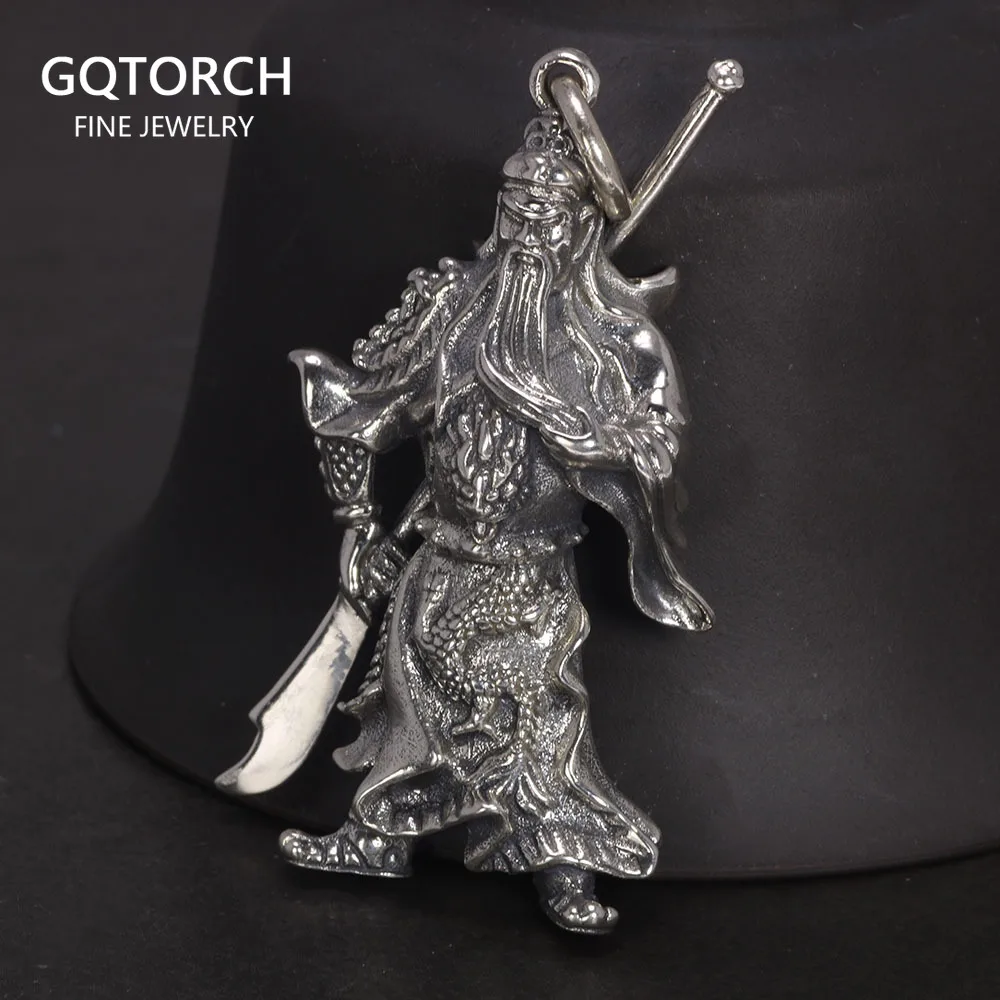 925 Sterling Silver Solid 3D Guan Yu Pendant Antique Retro Type God of Wealth Lucky Evil Religious Pendant Gift Jewelry