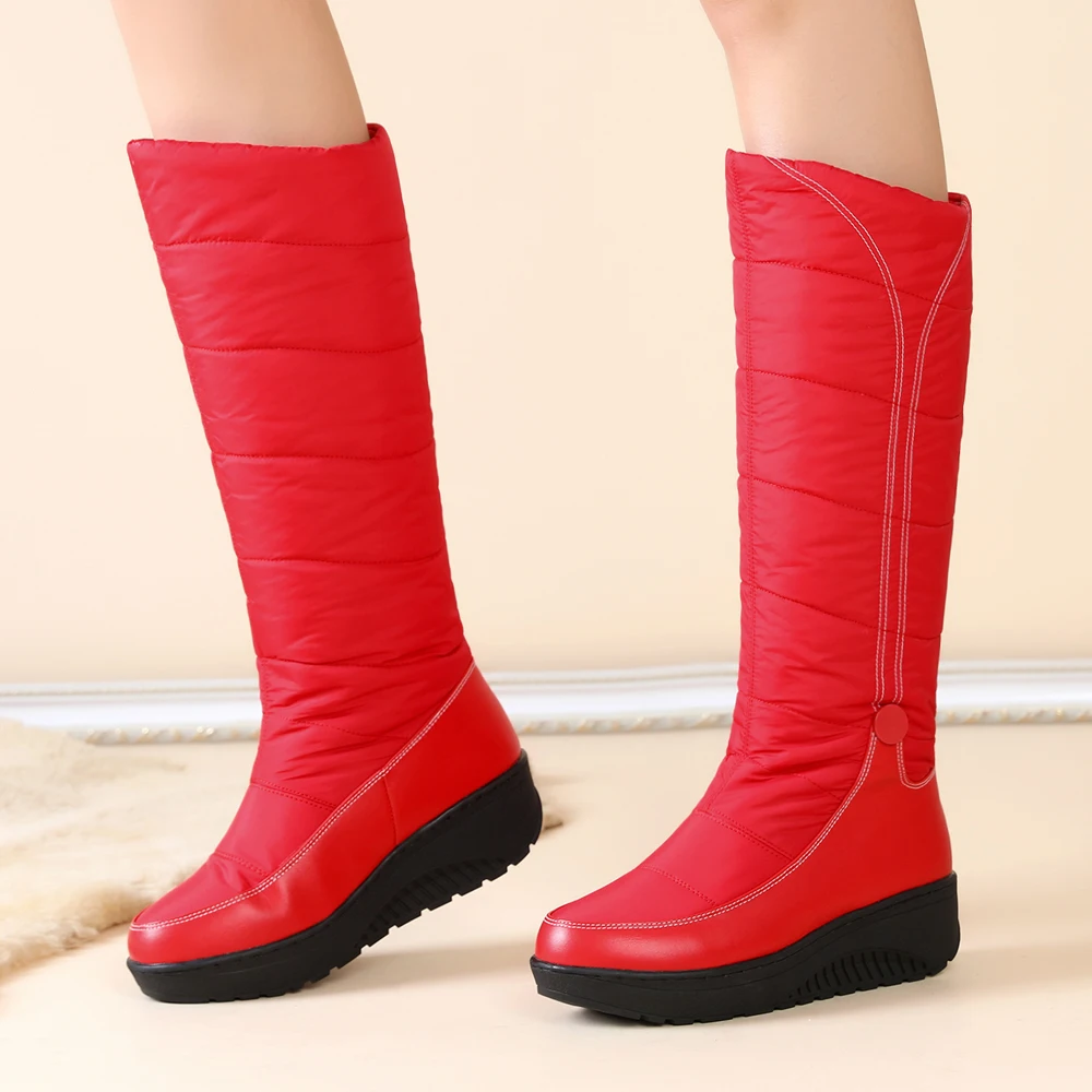 2023 New Women Winter Long Boots Platform Shoes Mid-Calf Boots Designer Kitten Heels Round Toes Ladies Wedge Heel Black Red